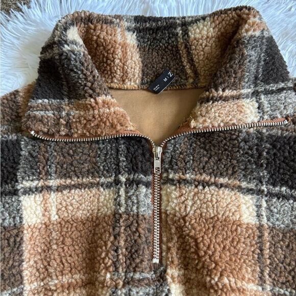 Zaful Pullover‎ Quarter Zip Crop Top Fuzzy Long Sleeve Womens Size Medium - Picture 4 of 7